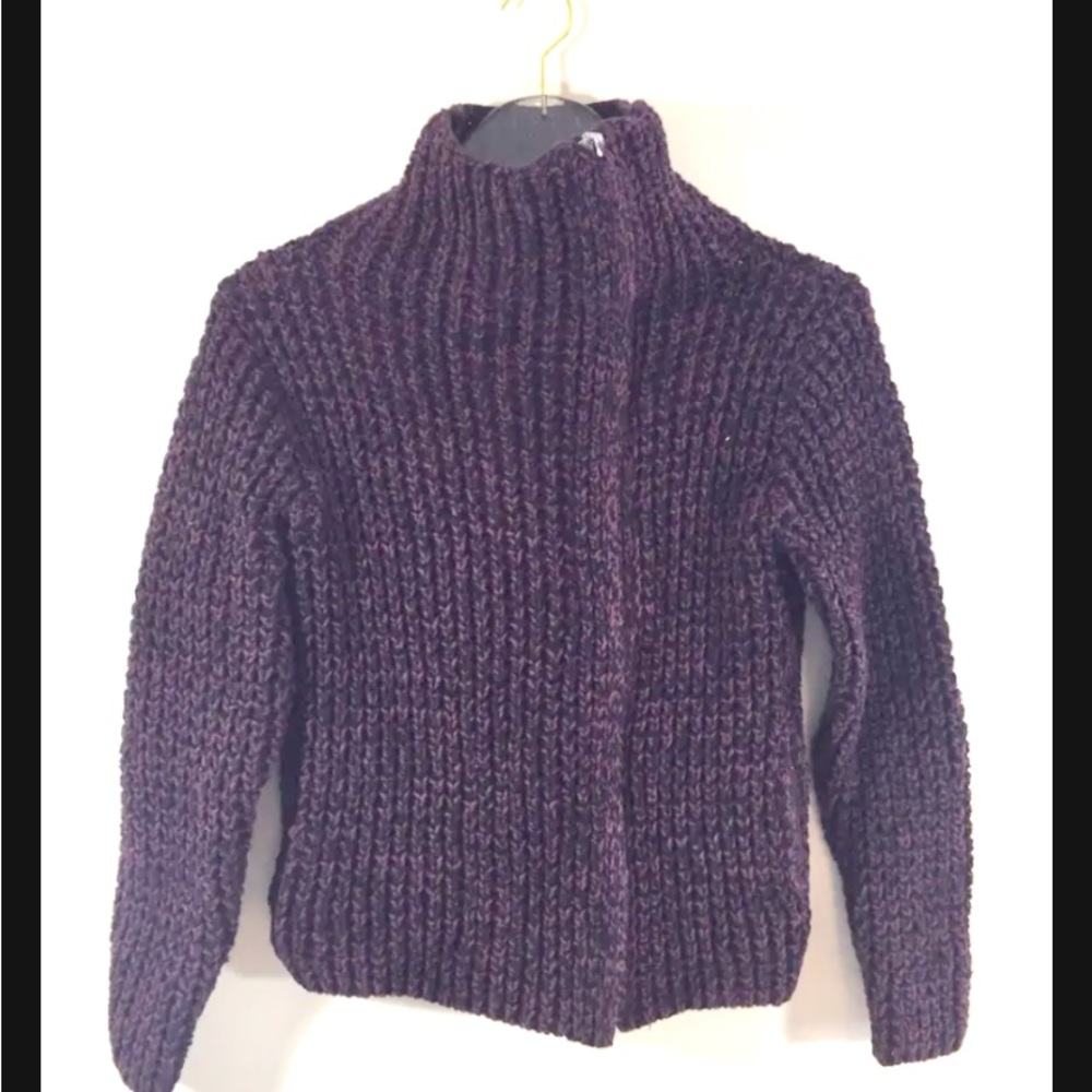 Gap Women Zip Up Sweater Burgundy Black Chunky Knit Small Short
